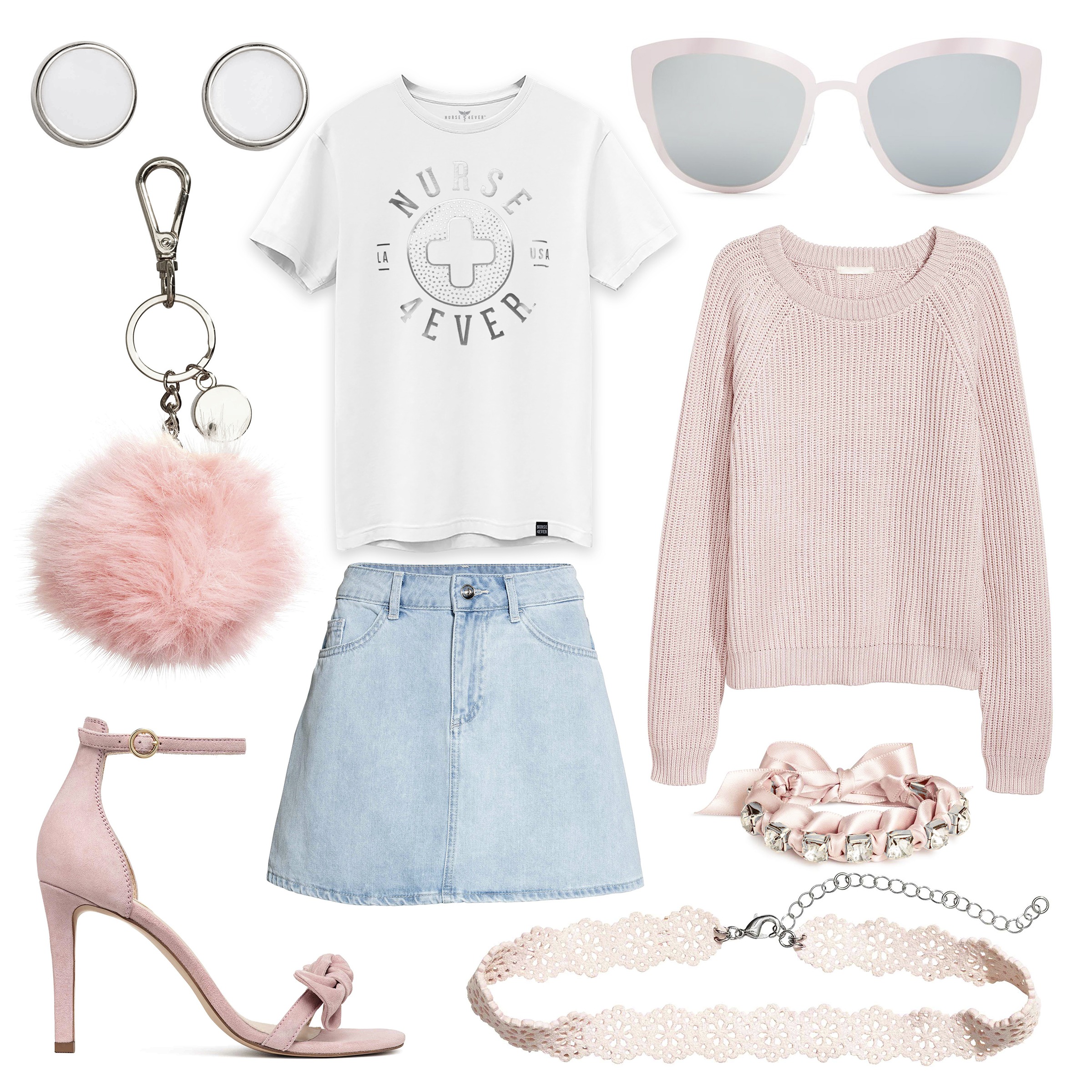 Fashionable,Women's,Clothing,Collage,Street,Style,With,Skirt,,Earrings,,Sunglasses,